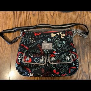 Coach Poppy Red Graffiti Hearts Glam Bag Used
